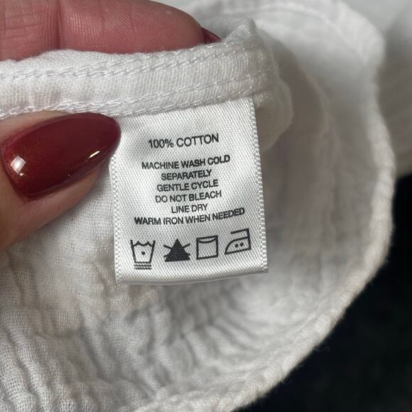 Foxcroft White Gauze Cotton Button Blouse XL Ruched Sleeves Boho Chic Coastal - Picture 11 of 11